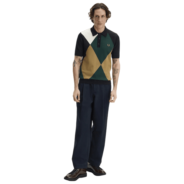 Fred Perry Off Set Argyle Knitted Shirt - Black