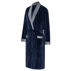 Ambassador Plain Dressing Gown Silver Collar - Navy