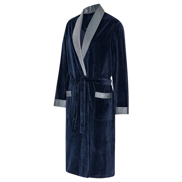 Ambassador Plain Dressing Gown Silver Collar - Navy