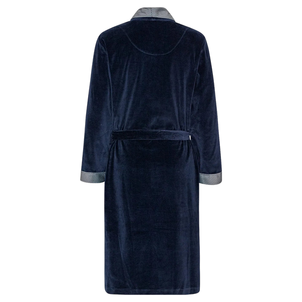 Ambassador Plain Dressing Gown Silver Collar - Navy
