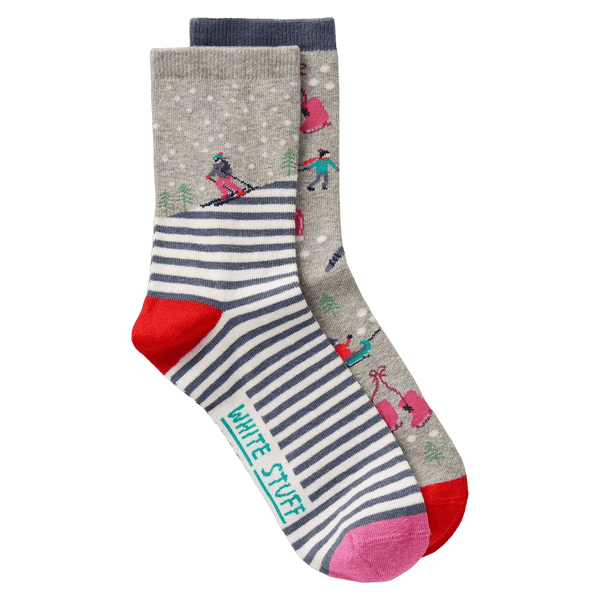 White Stuff 2 Pk Skiing Ankle Socks - Grey Mlt