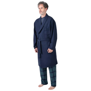 Guasch Plain Flannel Dressing Gown - Navy