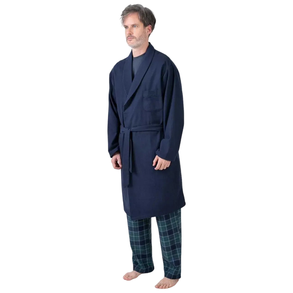 Guasch Plain Flannel Dressing Gown - Navy