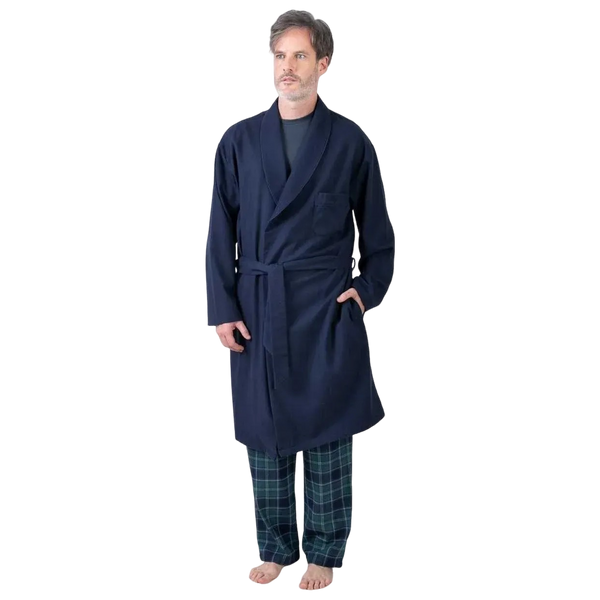 Guasch Plain Flannel Dressing Gown - Navy