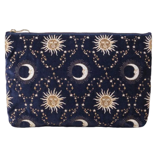Elizabeth Scarlett Velvet Everyday Pouch - Celestial Sun & Moon