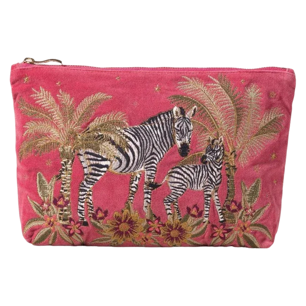 Elizabeth Scarlett Velvet Everyday Pouch - Botanical Zebra