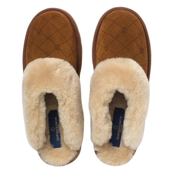Fairfax & Favor Womens Glencoe Mule Slipper Printed Suede - Tan