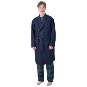 Guasch Plain Flannel Dressing Gown - Navy