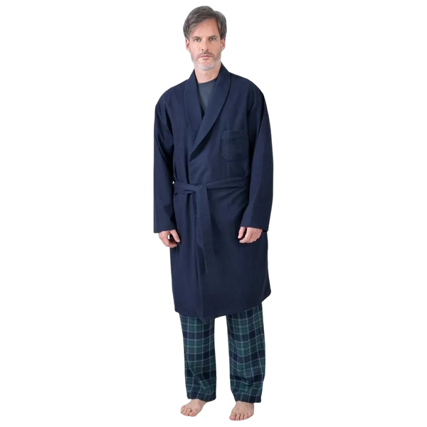 Guasch Plain Flannel Dressing Gown - Navy