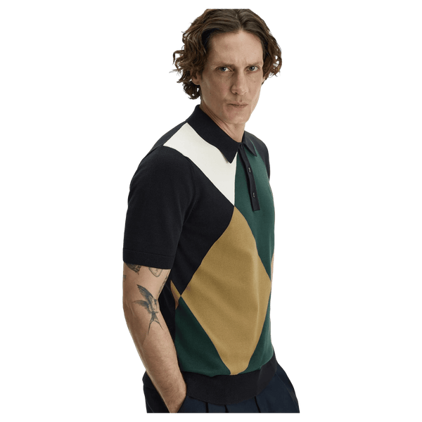 Fred Perry Off Set Argyle Knitted Shirt - Black