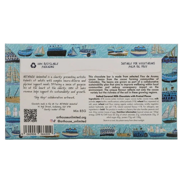 Arthouse Unlimited Ship Ahoy Milk Chocolate Bar - Salted Caramel Milk Chocolate with Pretzel Pieces