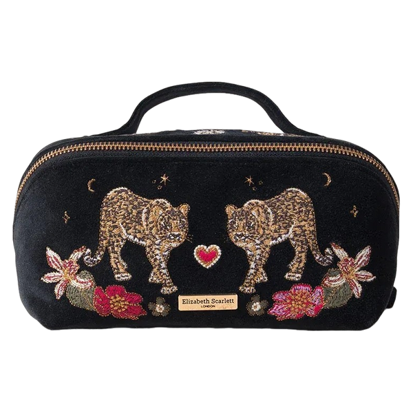Elizabeth Scarlett Velvet Open Flat Makeup Bag - Celestial Leopard