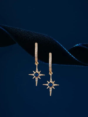 Orelia Jewellery Blue Crystal Starburst Huggie Hoop Earrings - 18K Gold Plated