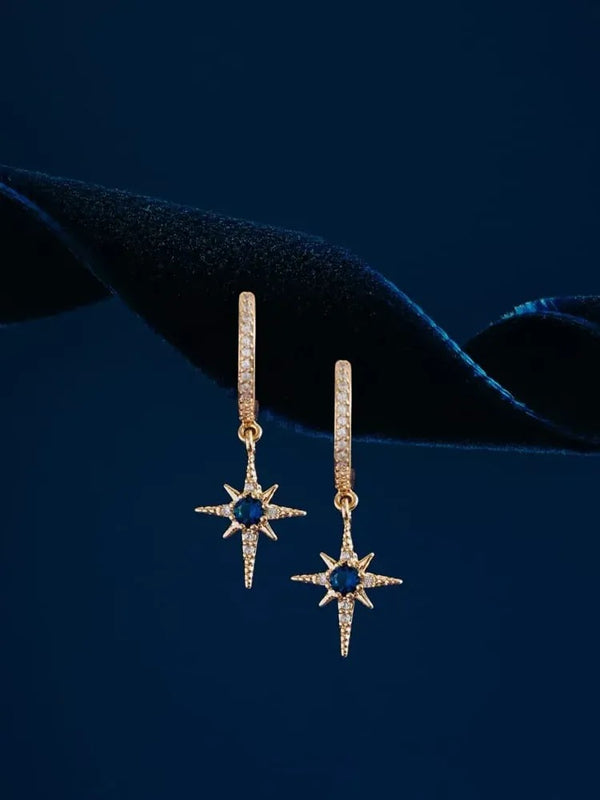 Orelia Jewellery Blue Crystal Starburst Huggie Hoop Earrings - 18K Gold Plated