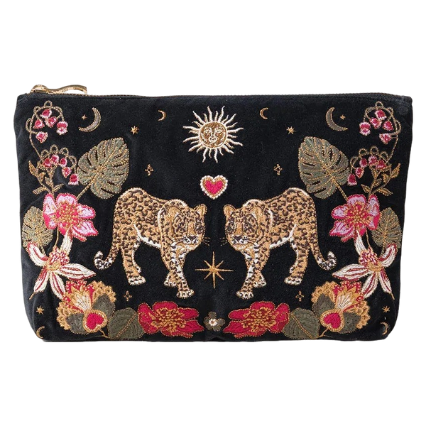 Elizabeth Scarlett Velvet Everyday Pouch - Celestial Leopard