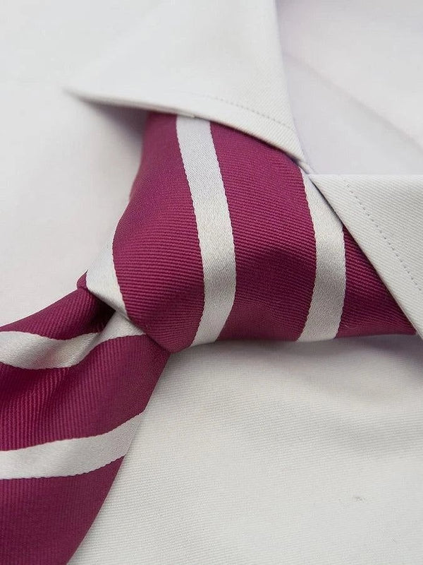 Van Buck Italian Silk Tie in Raspberry and White Stripe