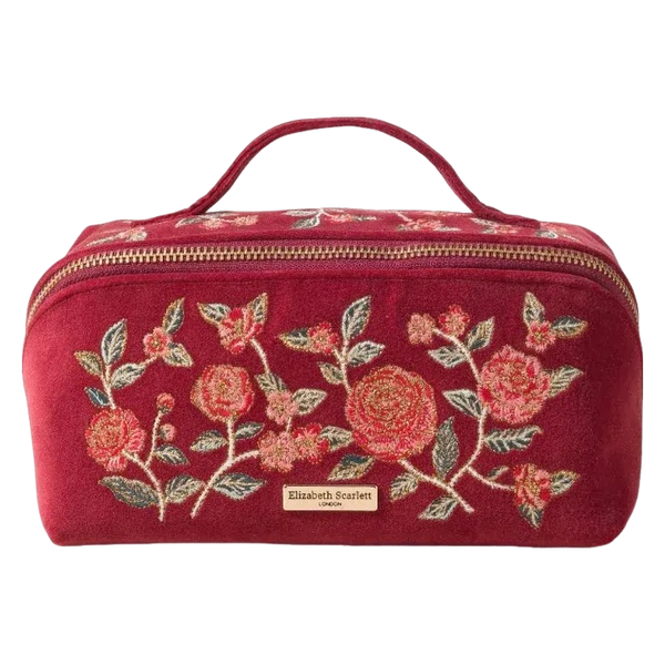 Elizabeth Scarlett Velvet Open Flat Makeup Bag - Camellia Romance