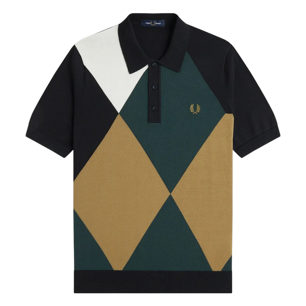 Fred Perry Off Set Argyle Knitted Shirt - Black