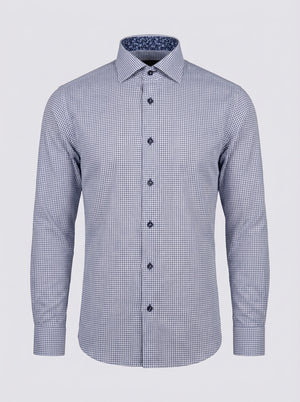 William David Long Sleeve Formal Shirt With Trim - Navy/White Check