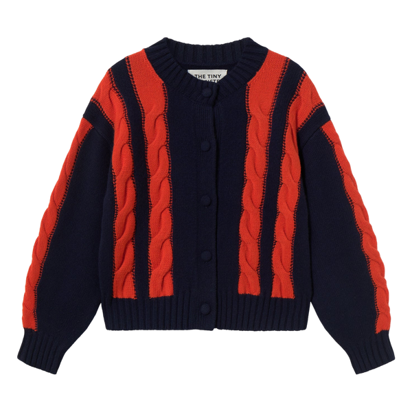 Tiny Big Sister Cable Round Neck Cardigan
