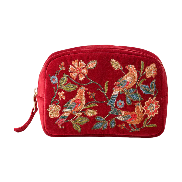 Elizabeth Scarlett Botanical Birds Velvet Makeup Bag