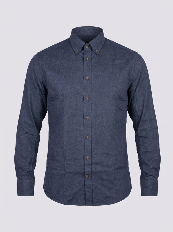 William David Southwold Button Down Herringbone Flannel Shirt - Navy
