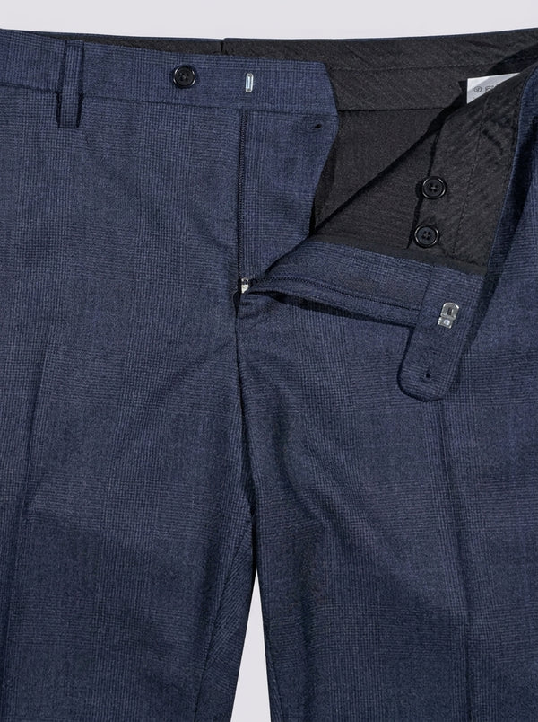 William David Premium Wool Prince Of Wales Check Suit - Navy