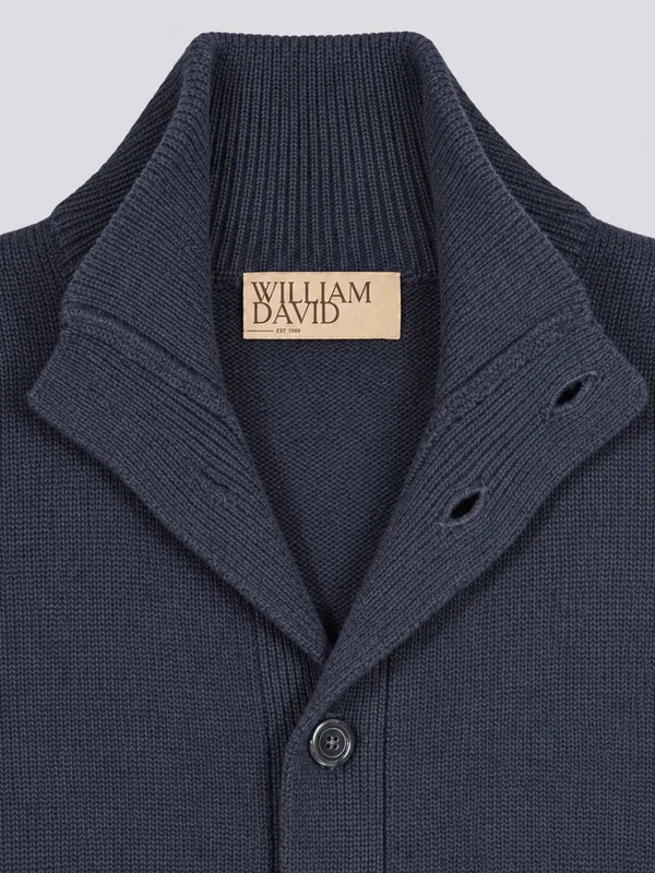 William David Merino Wool Knitted Jacket - Navy