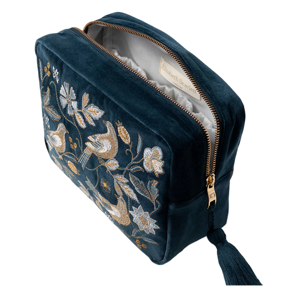 Elizabeth Scarlett Botanical Birds Velvet Wash Bag