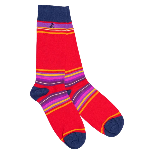 Swole Panda Bamboo Socks - Red Multi Stripe