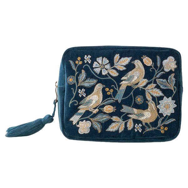 Elizabeth Scarlett Botanical Birds Velvet Wash Bag