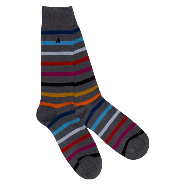 Swole Panda Bamboo Socks - Grey Small Stripe