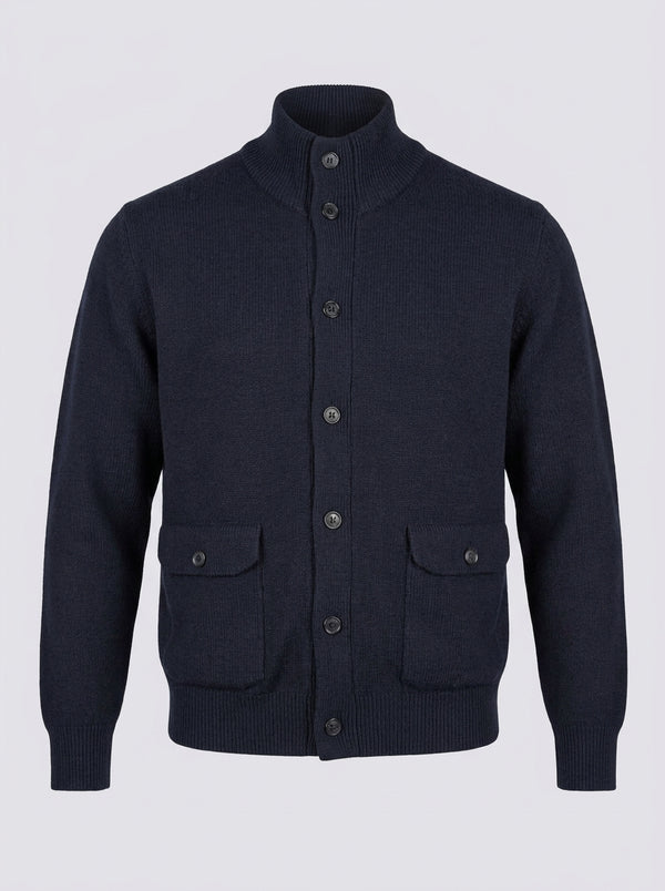 William David Merino Wool Knitted Jacket - Navy