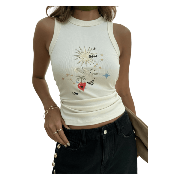 Never Fully Dressed Cream Celestial Rib Tank