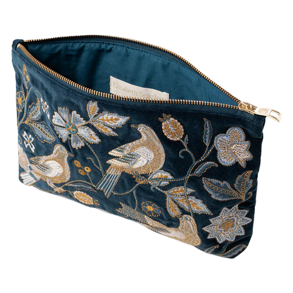 Elizabeth Scarlett Botanical Birds Velvet Everyday Pouch