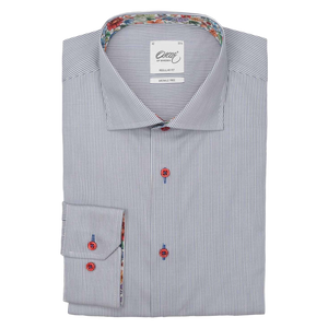 Oscar Long Sleeve Stripe Shirt With Trim - Navy