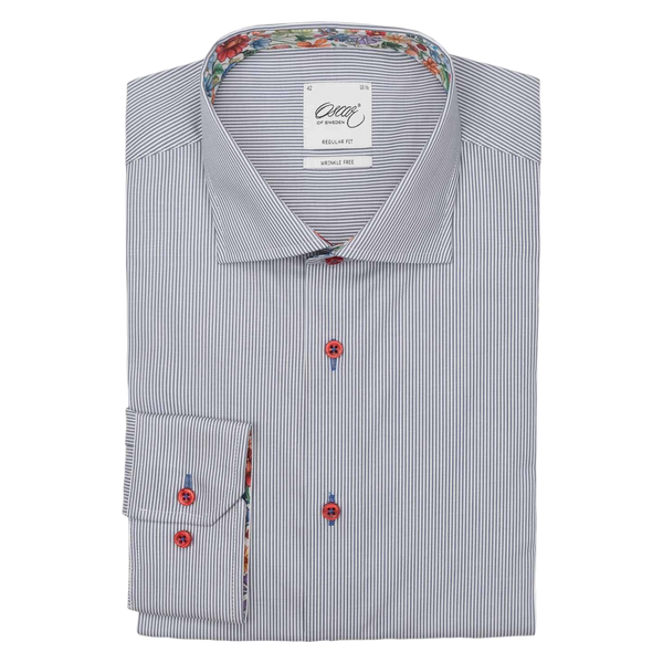 Oscar Long Sleeve Stripe Shirt With Trim - Navy