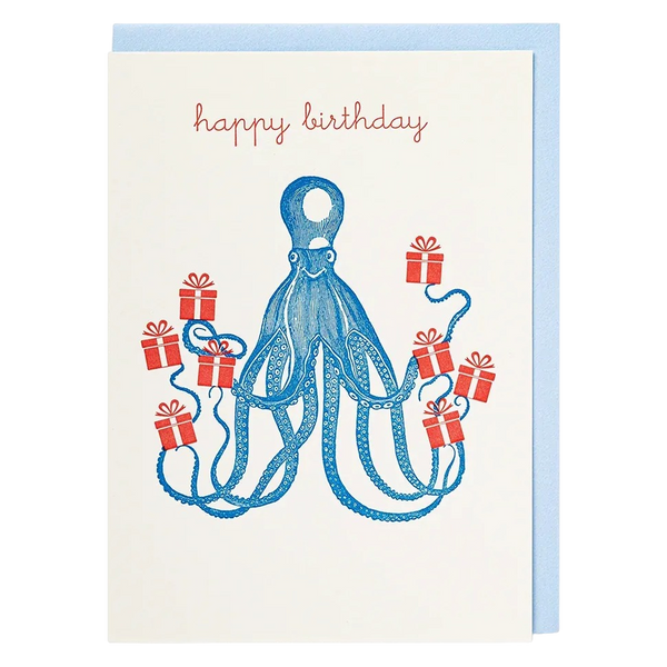 Archivist Large Card - Letterpress Cards - Octopus Happy Birhday
