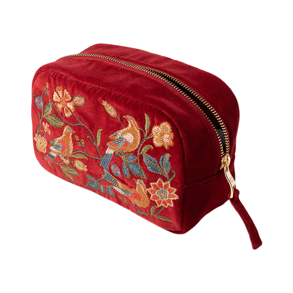 Elizabeth Scarlett Botanical Birds Velvet Makeup Bag