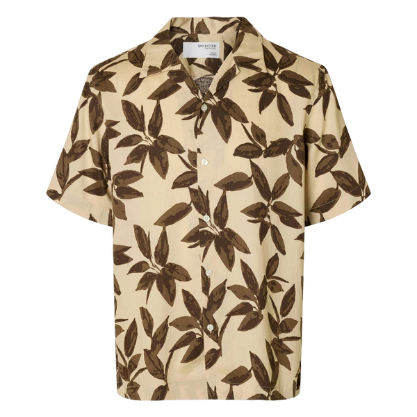 Selected Noa Mix Short Sleeve Resort Shirt - Oatmeal/Floral AOP