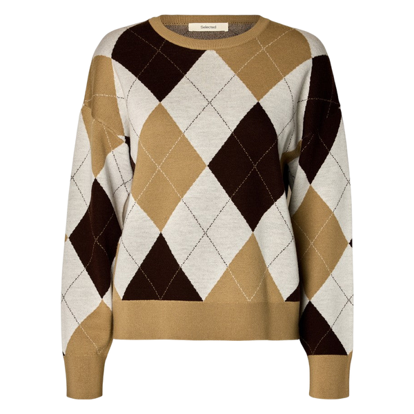 Selected Thea Ls Knit Argyle O-neck