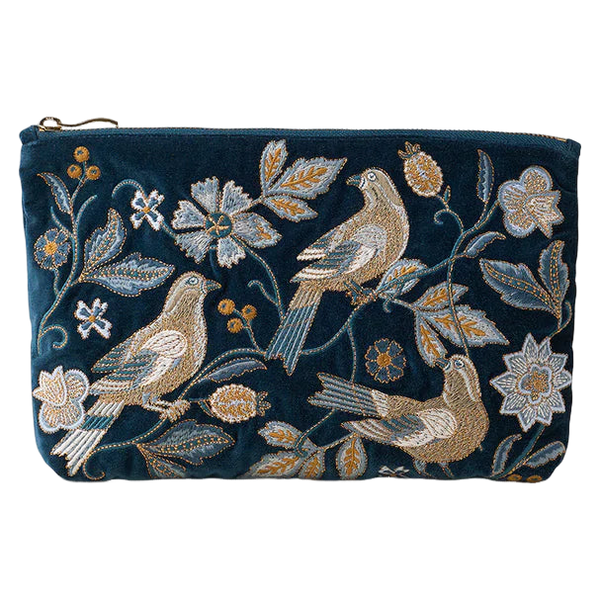Elizabeth Scarlett Botanical Birds Velvet Everyday Pouch