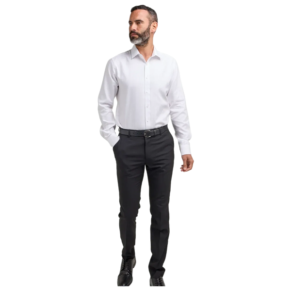 Double Two Herringbone Formal Shirt With Trim