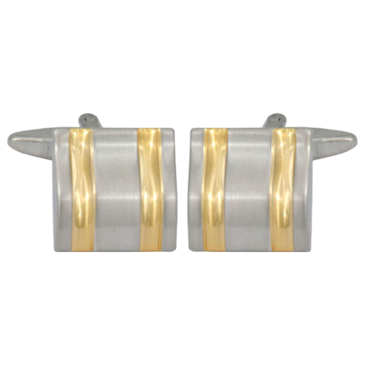 Dalaco Rhodium Square With Gold Stripe Cufflinks