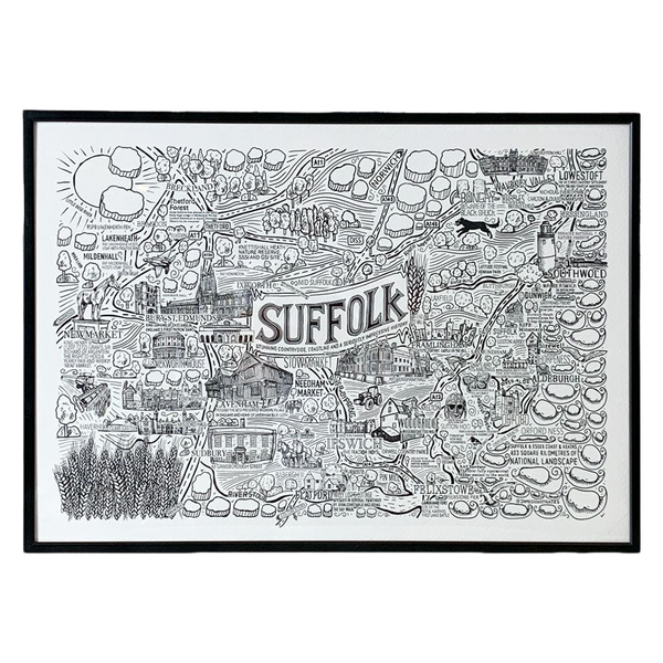 Suffolk Hand Drawn A3 Framed Art Print