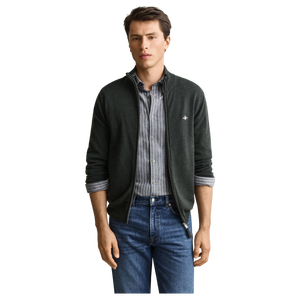 GANT Superfine Lambswool Zip Cardigan - Dark Moss Green