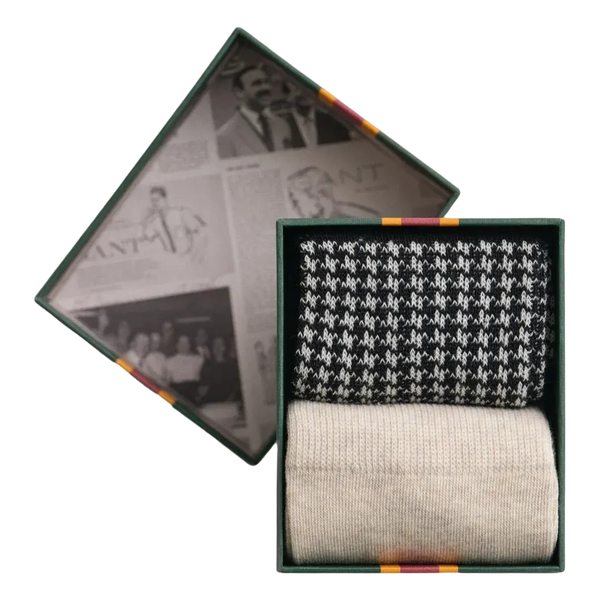 GANT Houndstooth Pattern 2 Pack Socks Gift Set - Black