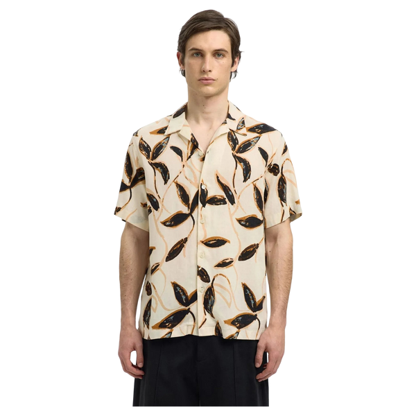 Selected Noa Mix Short Sleeve Resort Shirt - Egret/Floral AOP