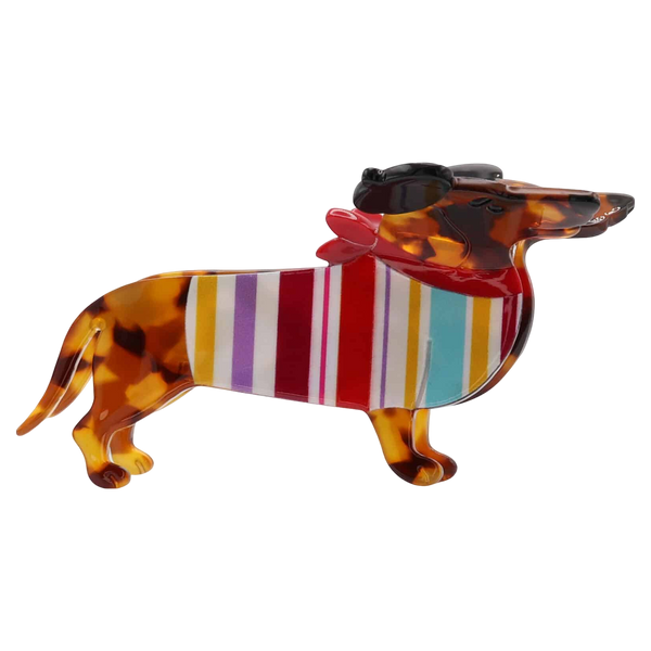 Big Metal London Sausage Dog In Striped Shirt Hairclip