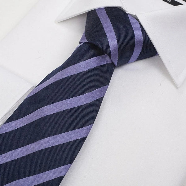 Van Buck Silk Tie in Navy & Lilac Stripe